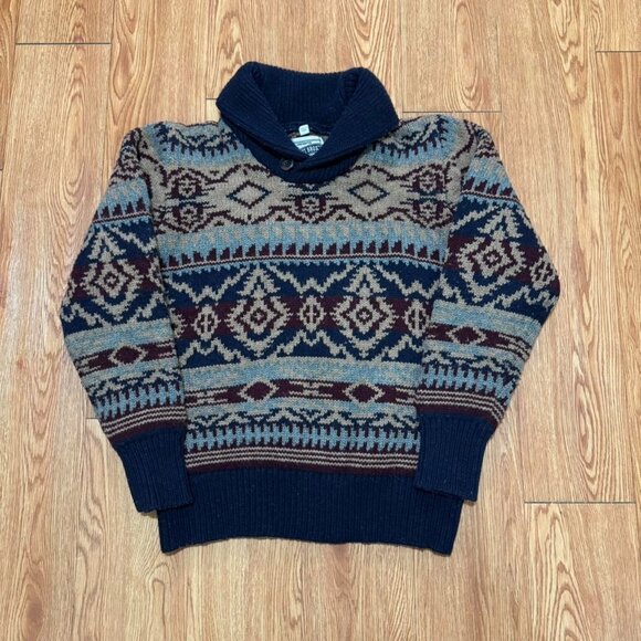 Schott‎ Bros Fair Aisle Aztec Shawl Collar Wool Blend Knit Sweater - Picture 1 of 8